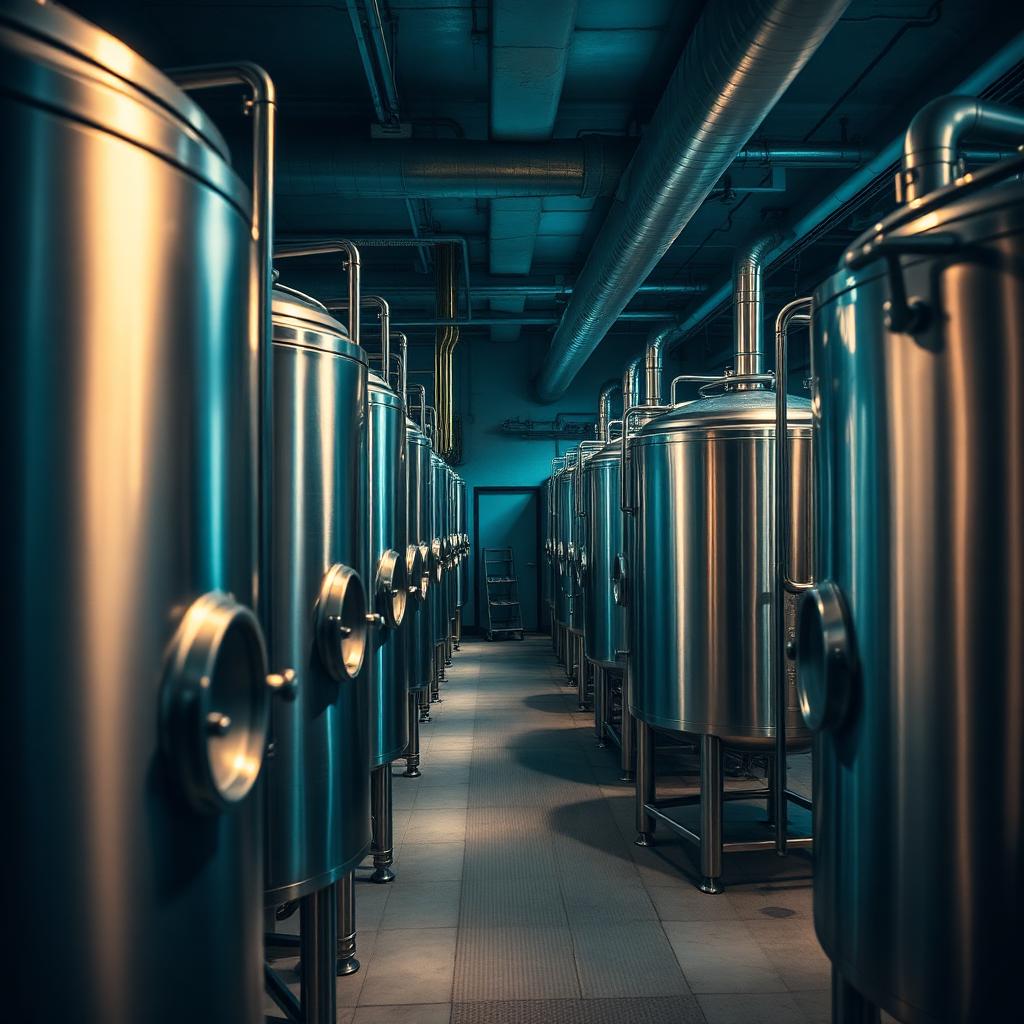 Serbatoi di fermentazione in acciaio inox in una cantina vitivinicola